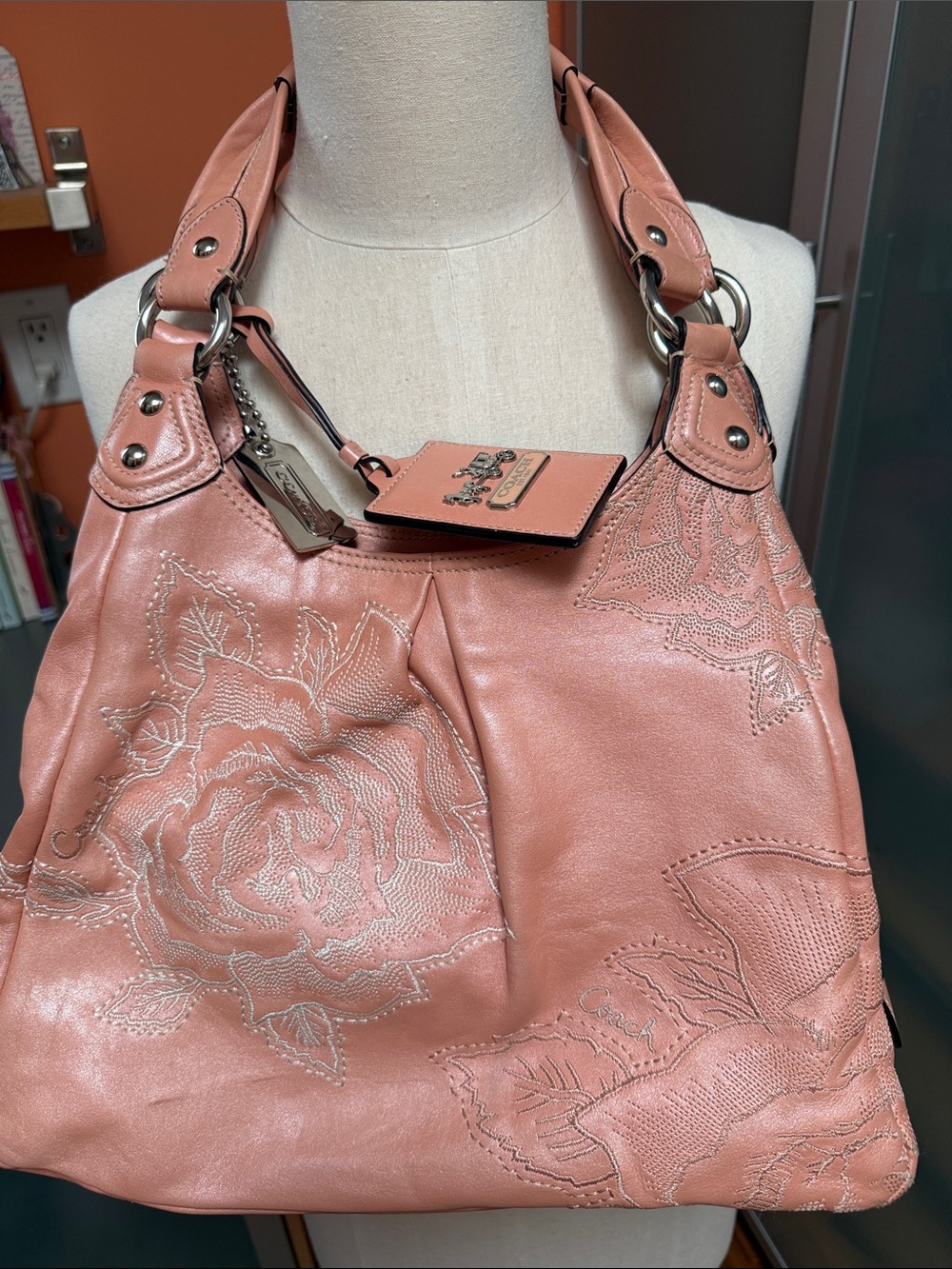 Coach vintage Peach Floral Embroidered Shoulder Bag